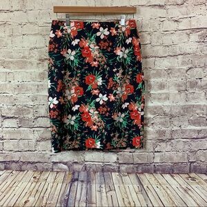 Talbots Navy Red Floral Unlined Pencil Skirt